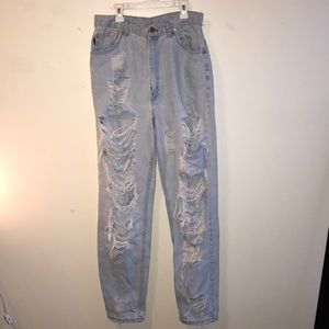 Light Wash Ultra Distressed Super High Waist Jeans
